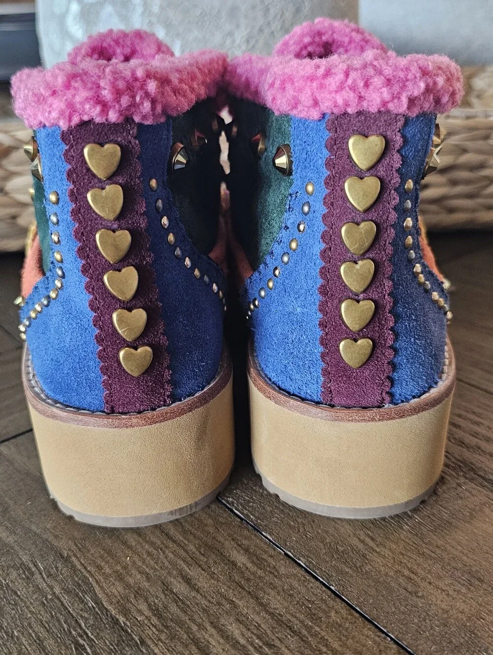 Kurt Geiger Multicolor Suede Platform Boots - Pink, Yellow, Blue Womens Sz 5 NEW